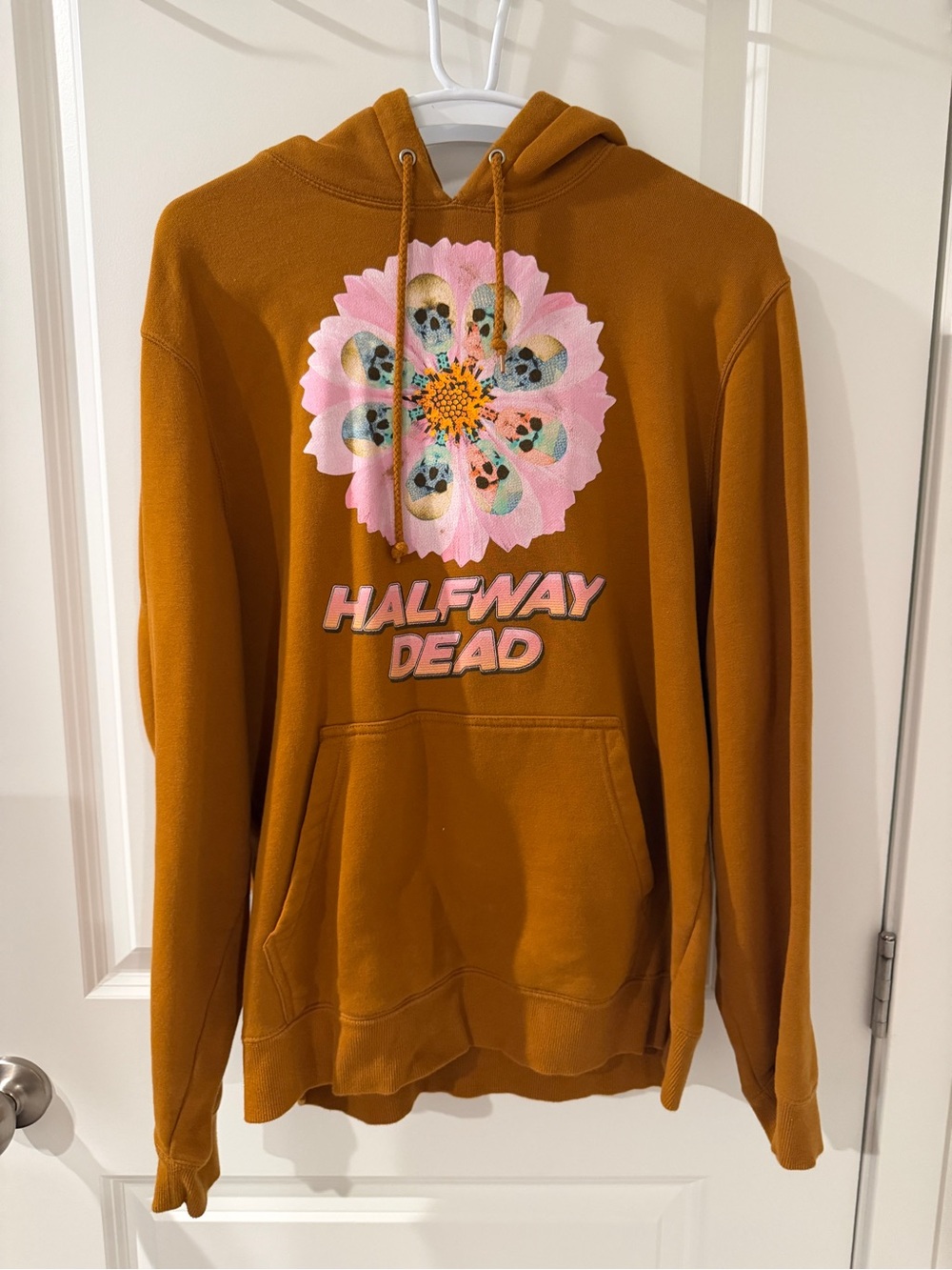 Women's Rust Graphic Hoodie with Pink Floral Skull